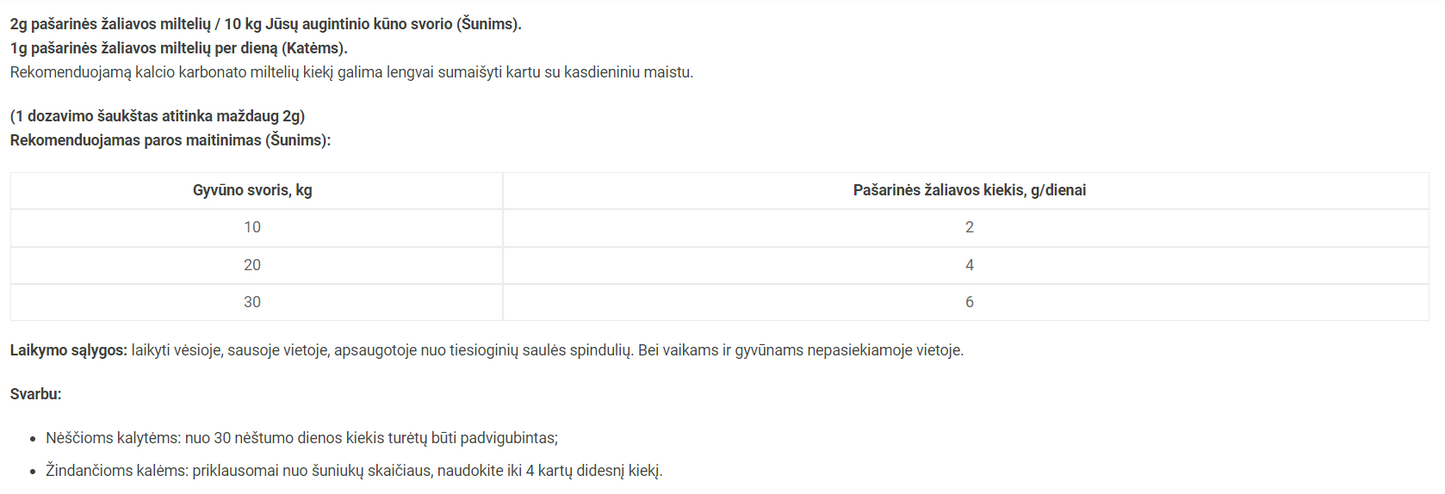 Reavet kalcio karbonatas šunims ir katėms, milteliai 250g