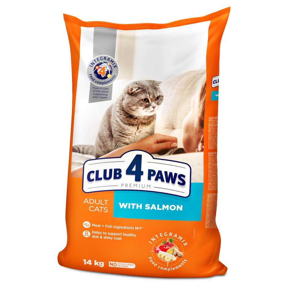 Club4Paws sausas kačių maistas su lašiša SU LAŠIŠA 14kg